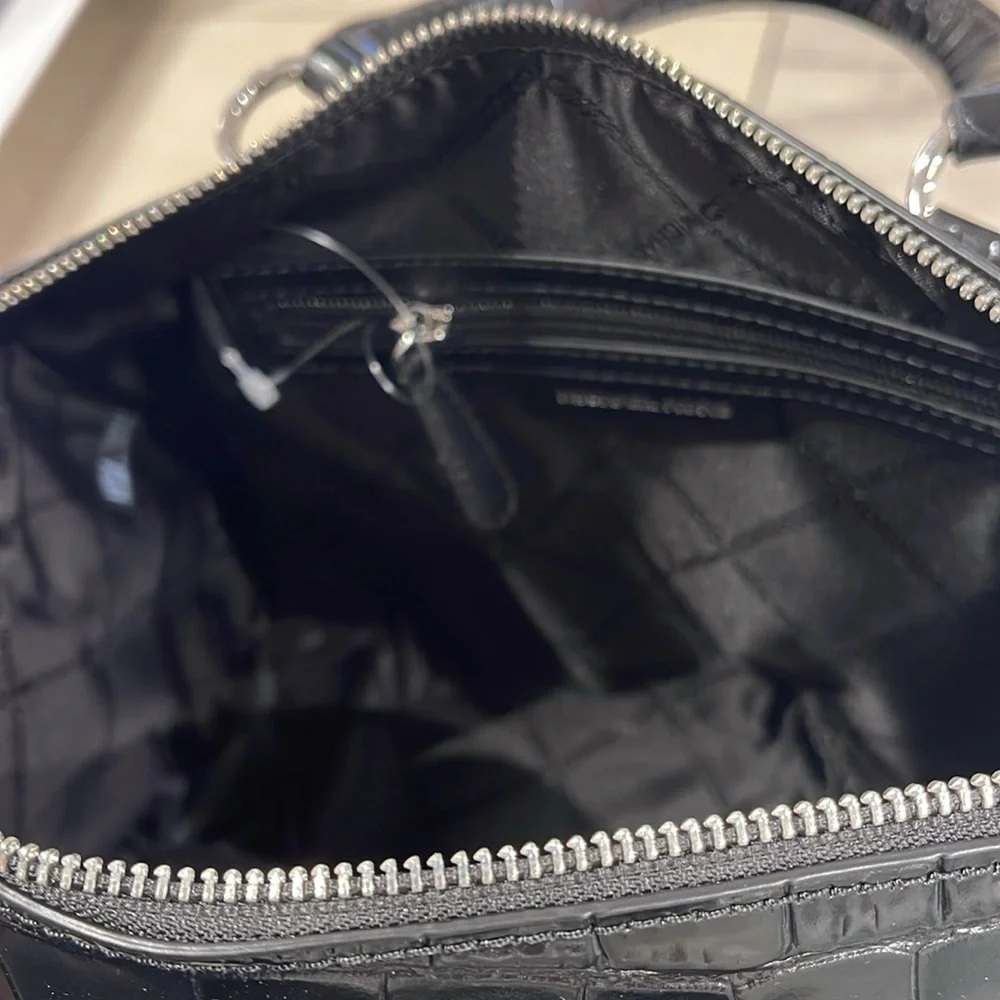 Michael Kors Grayson Medium Crocodile Embossed Leather Satchel Black  NWT